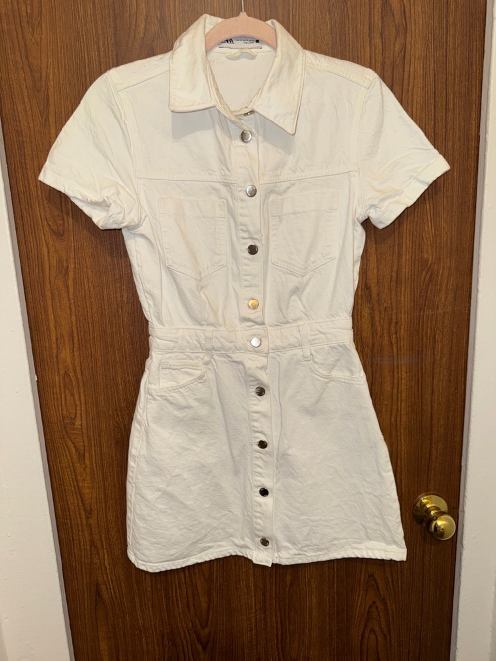 Zara Cream Button-Front Short Sleeve Mini Dress